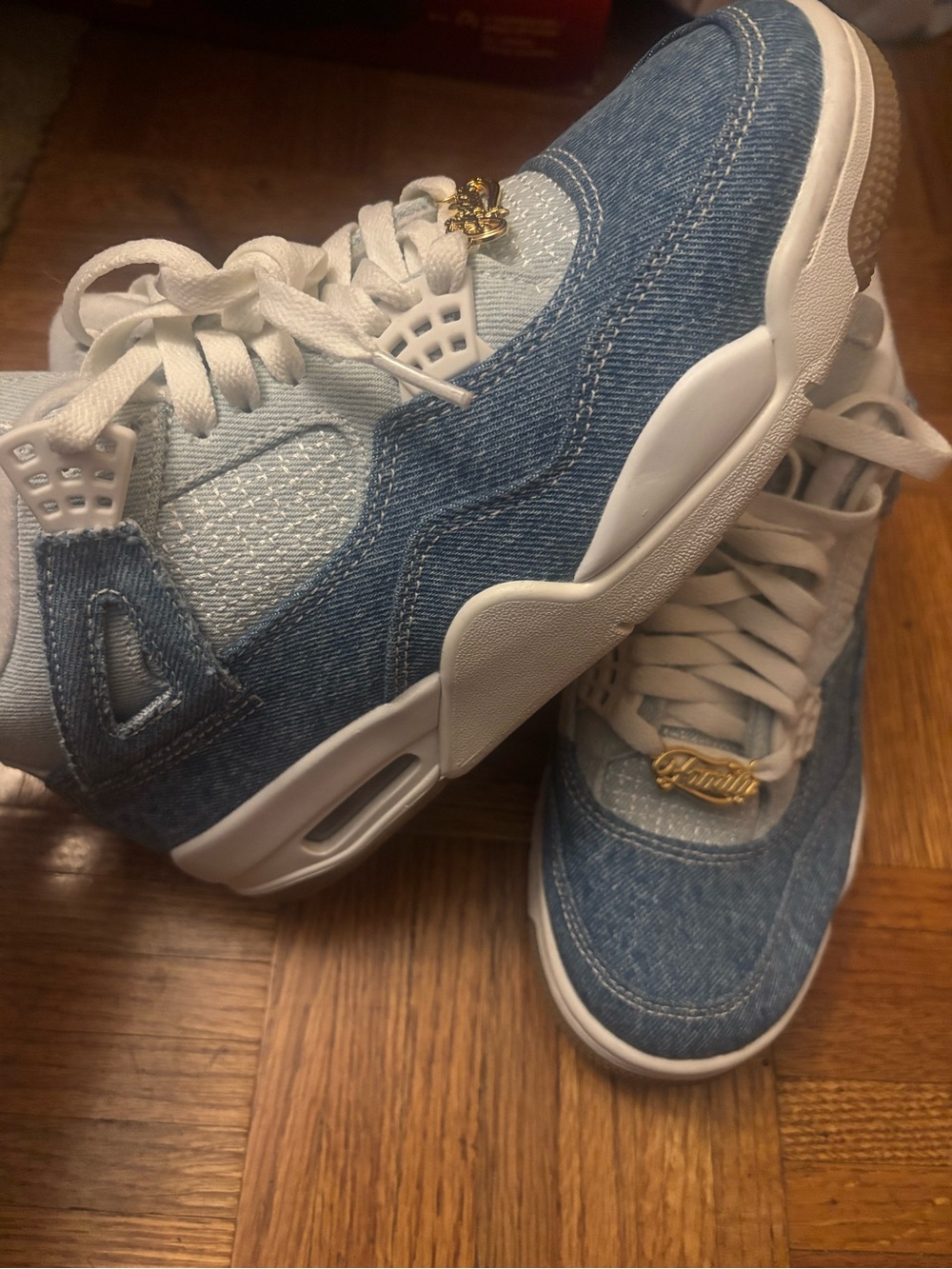 Nike Women's Denim Blue and White Jordan Sneakers with Gold Accents 7.5 No Box